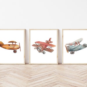 Watercolour Vintage Airplanes Print Set | Set of Three Vintage Planes for Nursery or Playroom