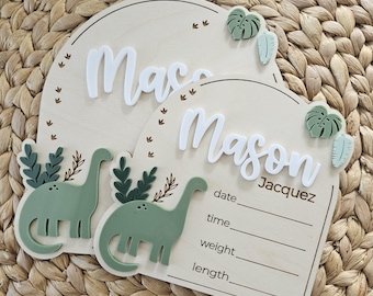 Dinosaur Baby Name Sign | Newborn Birth Announcement Name Plaque | Arch Baby Arrival Hospital Sign | Newborn Footprint Plaque