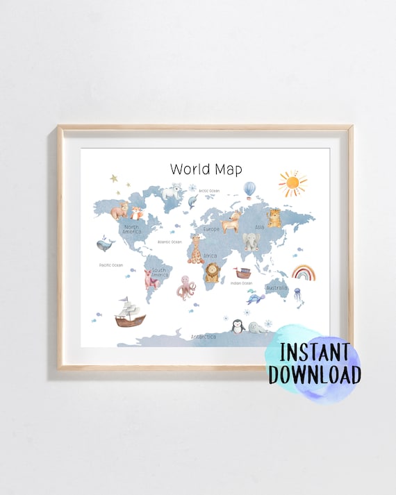 Animal World Map Print Printable Map of the World - Etsy