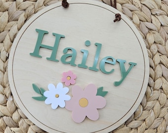 Flower Bedroom Door Name Sign | Floral Children's Name Sign | Name Plaque for Door