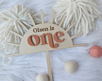 Personalized Boho Sunshine Cake Topper | Acrylic & Wood First Birthday