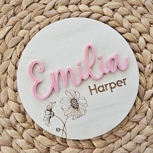 Disque de naissance | Faire-part de naissance d'une marguerite | Panneau d'hôpital recto-verso avec statistiques de naissance | Accessoire photo bébé