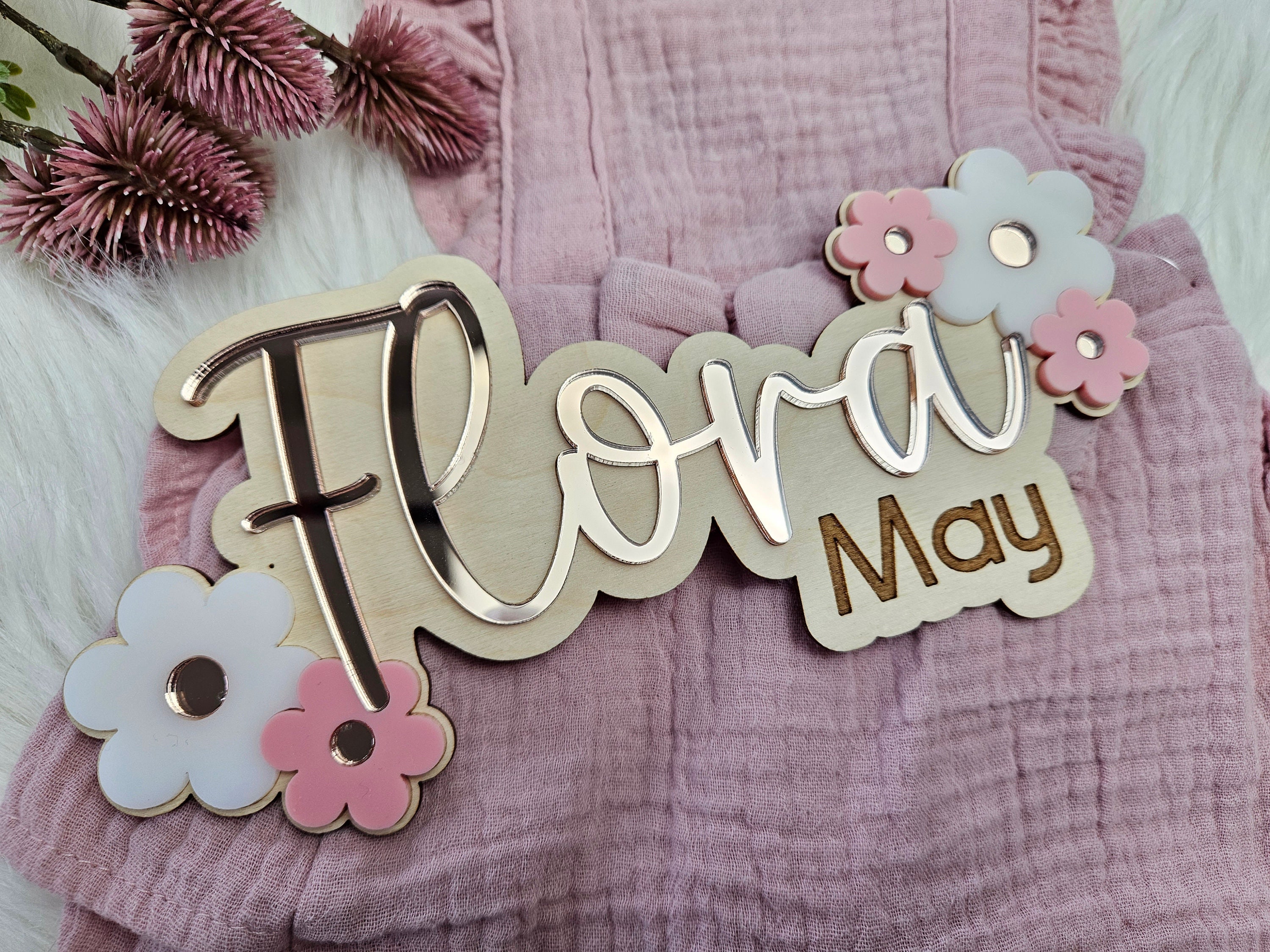 Rose Gold Floral Nursery Name Sign | Laser Cut Wood & Acrylic - Etsy Canada