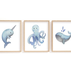 Cute Watercolour Sea Creatures Print Set/ Under the Sea Nursery Prints