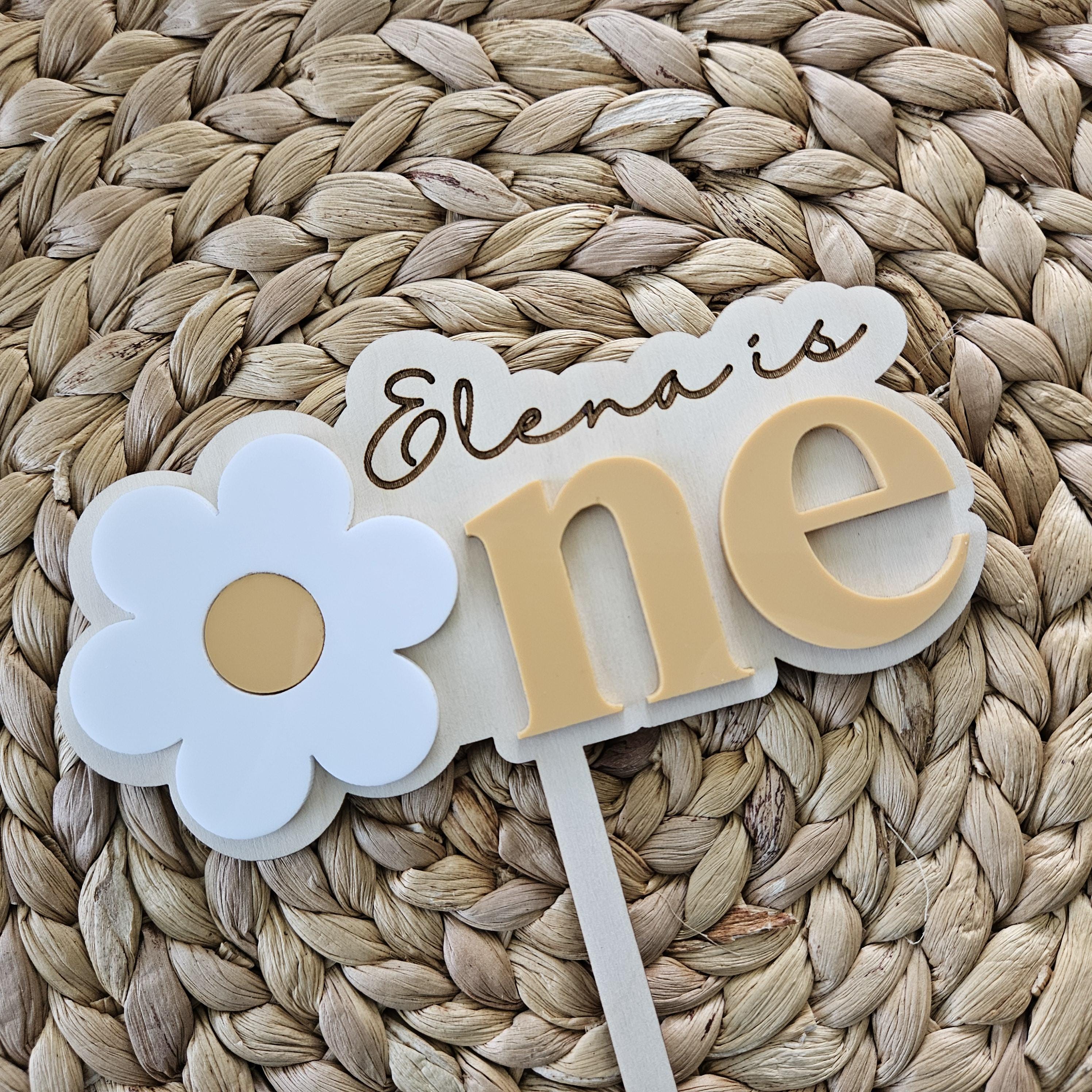 Daisy First Birthday Cake Topper | Personalized Acrylic & Wood - Etsy