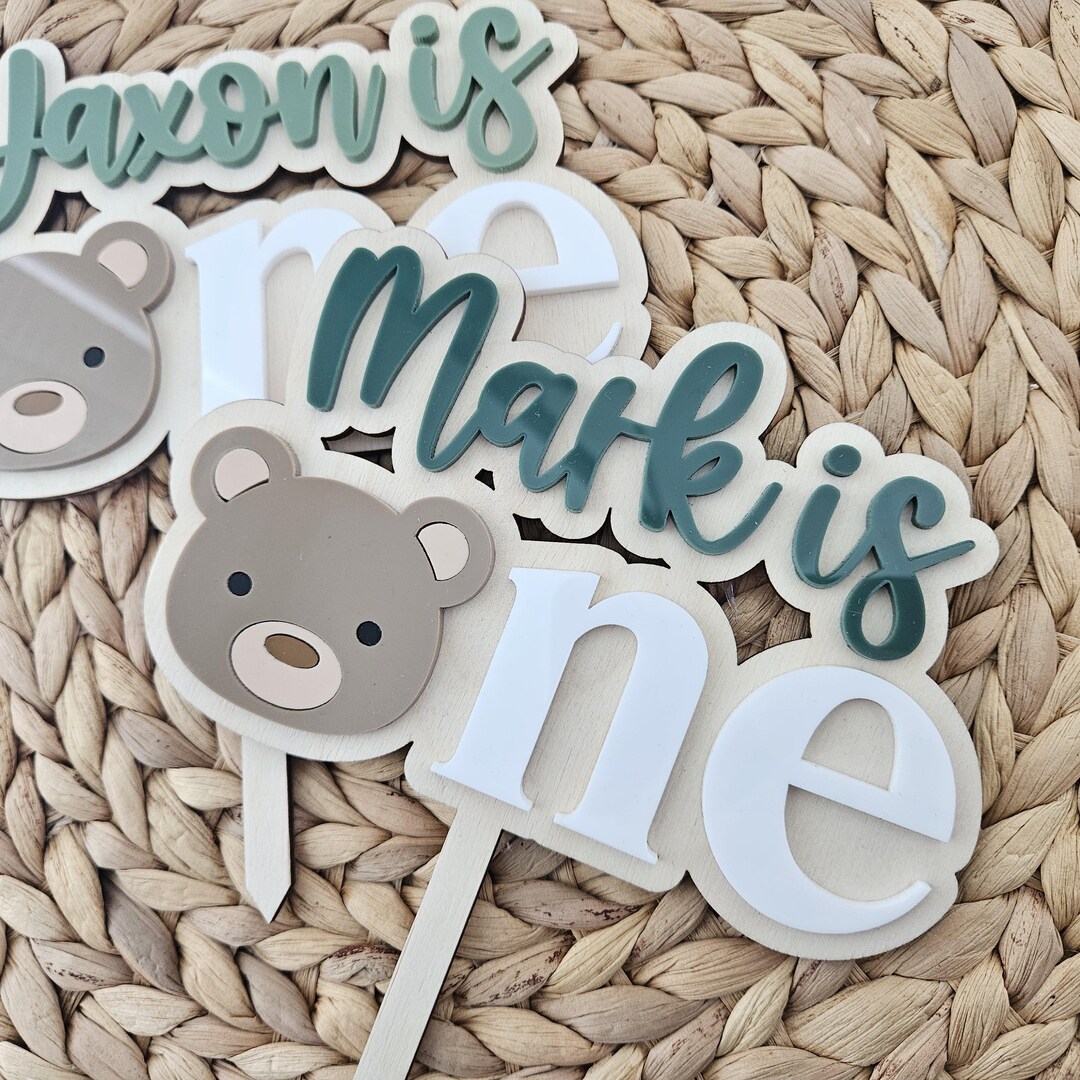 Personalized Teddy Bear Acrylic Cake Topper | First Birthday Decor - Etsy