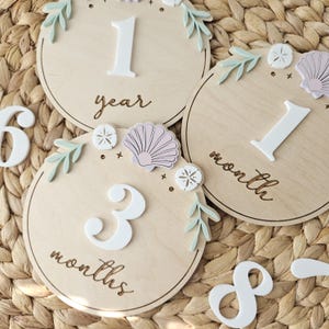 Sea Shell Monthly Milestones | Baby Monthly Discs for Photos | Interchangeable Numbers Monthly Photo Prop Set | Ocean Mermaid