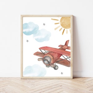 Watercolour Vintage Airplanes and Clouds Print Set Set of Three Vintage Planes for Nursery or Playroom image 2