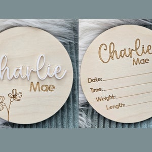 Newborn Birth Disc | Birth Announcement Name Sign | Double-Sided Hospital Sign with Birth Stats
