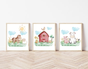 Watercolour Farm Animals Print Set | Neutral Nursery Prints | Wall Art for Nursery, Playroom or Child's Room