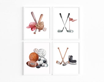 Sports Print Set | Watercolour Athletes Prints | Nursery Prints