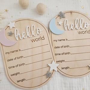 Hello World Birth Announcement | Newborn Baby Name Sign | Celestial Birth Announcement Plaque | Baby Arrival Hospital Sign