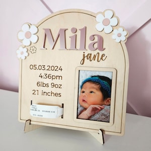 Newborn Name Sign | Birth Statistics Keepsake Sign | Gift for New Mom | Newborn Photo Frame | Bracelet Holder | Birth Announcement Sign