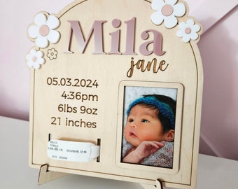 Newborn Name Sign | Birth Statistics Keepsake Sign | Gift for New Mom | Newborn Photo Frame | Bracelet Holder | Birth Announcement Sign