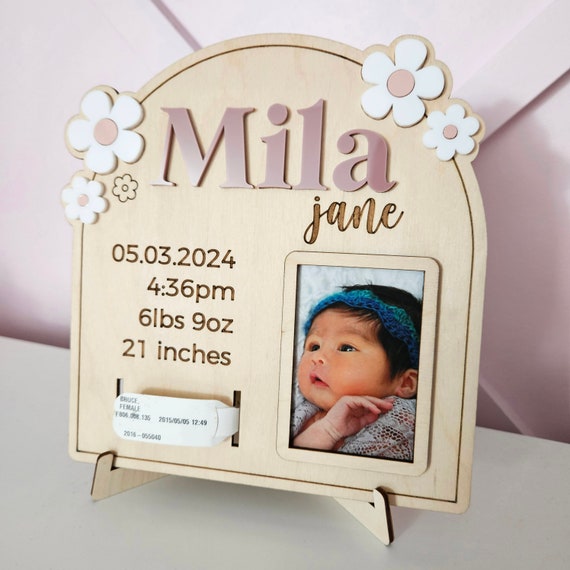 Newborn Name Sign | Birth Statistics Keepsake Sign | Gift for New Mom | Newborn Photo Frame | Bracelet Holder | Birth Announcement Sign