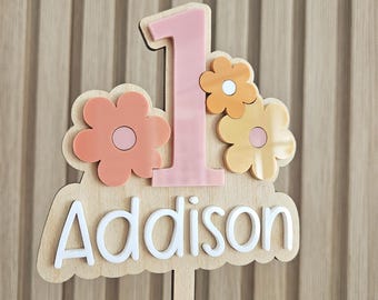 Personalized Acrylic Daisy Cake Topper | Birthday Party Decor
