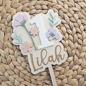 Personalized Wildflower Cake Topper | First Birthday Acrylic Flower Decor