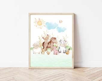 Watercolour Farm Animal Print | Neutral Nursery Prints