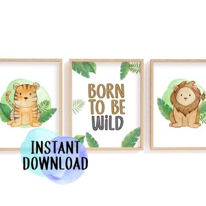 Jungle Animal Printables | Born to Be Wild | Tiger, Giraffe and Jungle Leaves Print Set