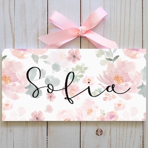 Peach and Pink Floral Name Sign | Watercolour Flower Name Print