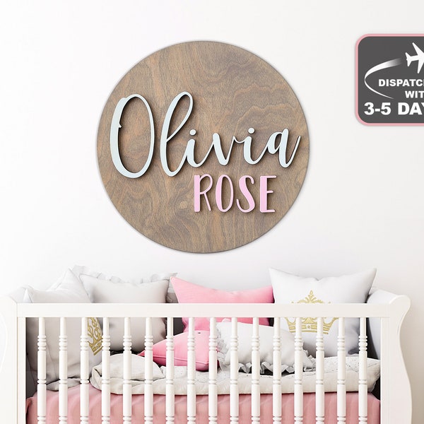 Round Wood Nursery Name Sign | Baby Name Sign | Child's Name Sign for above Bed or Crib