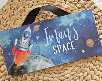 Personalized Space Name Sign | Rocketship Nursery Door Plaque