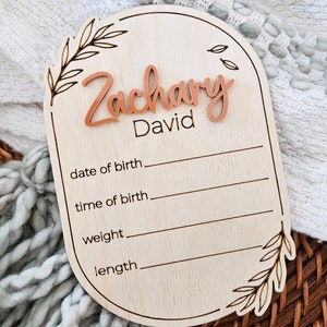 Newborn Name Sign Birth Announcement Sign Birth Stats Baby Arrival Announcement Sign Wood Hospital Sign Baby Photo Prop image 1