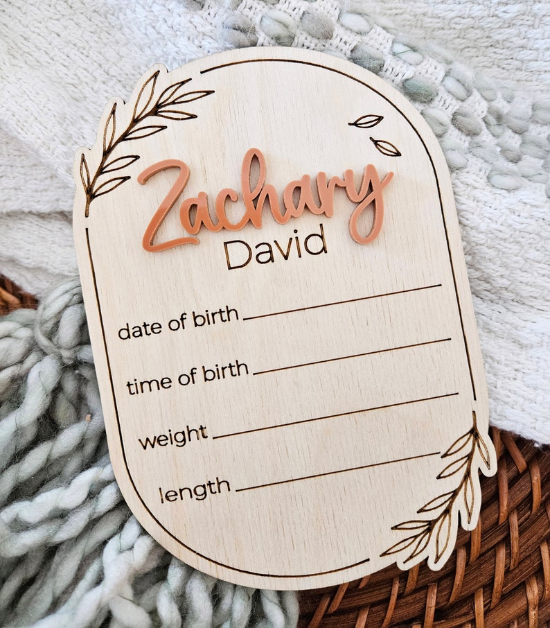 Newborn Name Sign Birth Announcement Sign Birth Stats Baby Arrival Announcement Sign Wood Hospital Sign Baby Photo Prop image 1