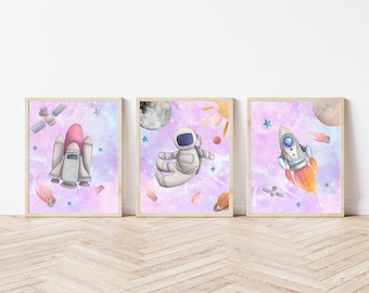 Watercolor Galaxy Print Set | Space Nursery Art