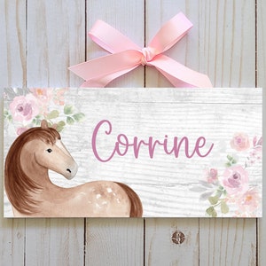 Signe personnalisé de nom de cheval | Panneau de porte de chambre d’enfant