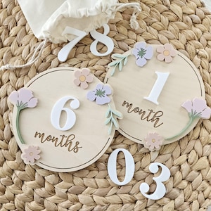 Disques jalons fleurs sauvages | Disques bébé mensuels ronds pour photos | Ensemble d'accessoires photo mensuels numéros interchangeables | Accessoires photo nouveau-né