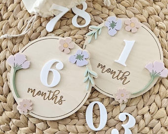 Wildflower Baby Milestone Discs | Interchangeable Numbers, Photo Prop