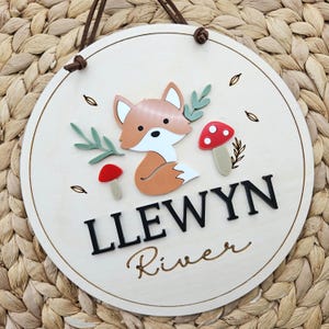 Personalized Forest Name Sign | Fox & Mushroom Child's Name Plaque