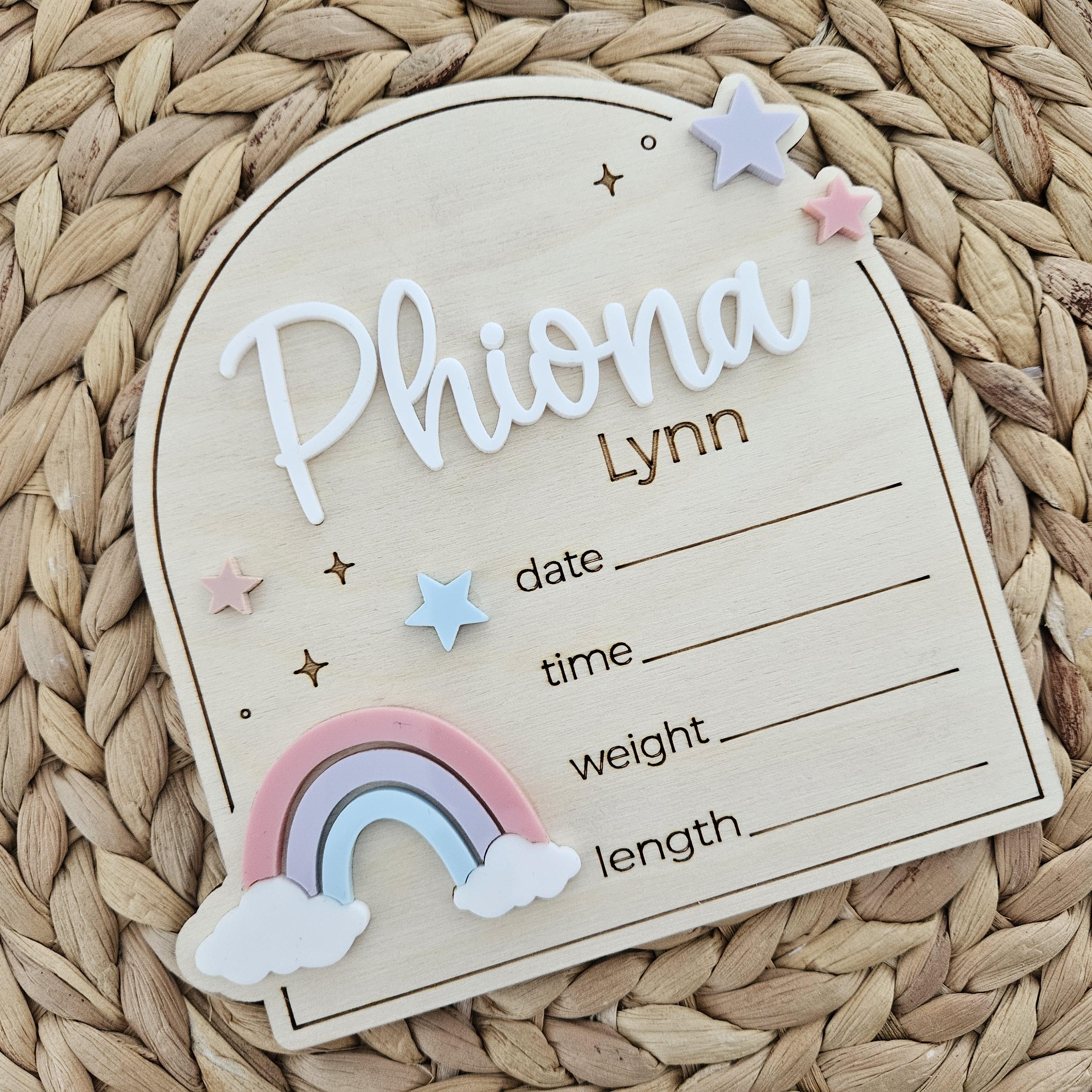 Rainbow Baby Name Sign | Rainbow & Stars Newborn Birth Announcement ...
