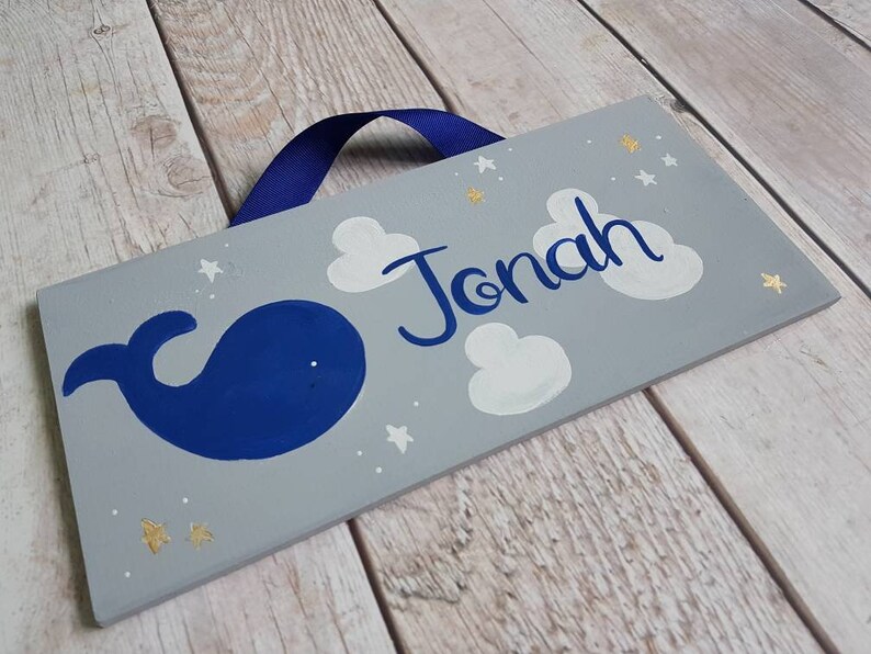 Personalized whale name sign whale and stars room decor whale child/'s door sign