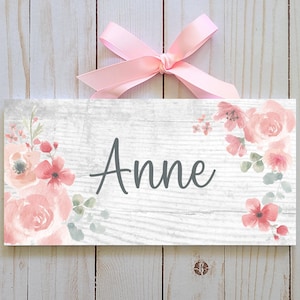 Soft Red and Peach Floral Name Sign/ Bedroom Door Sign/ nursery name sign