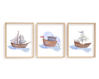 Watercolour Nautical Boats Print Set/ Nautical Nursery Prints