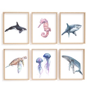 Watercolour Sea Creature Print Set | Underwater Ocean Nursery Prints | Nautical Nursery Decor | Ocean Animal Paintings