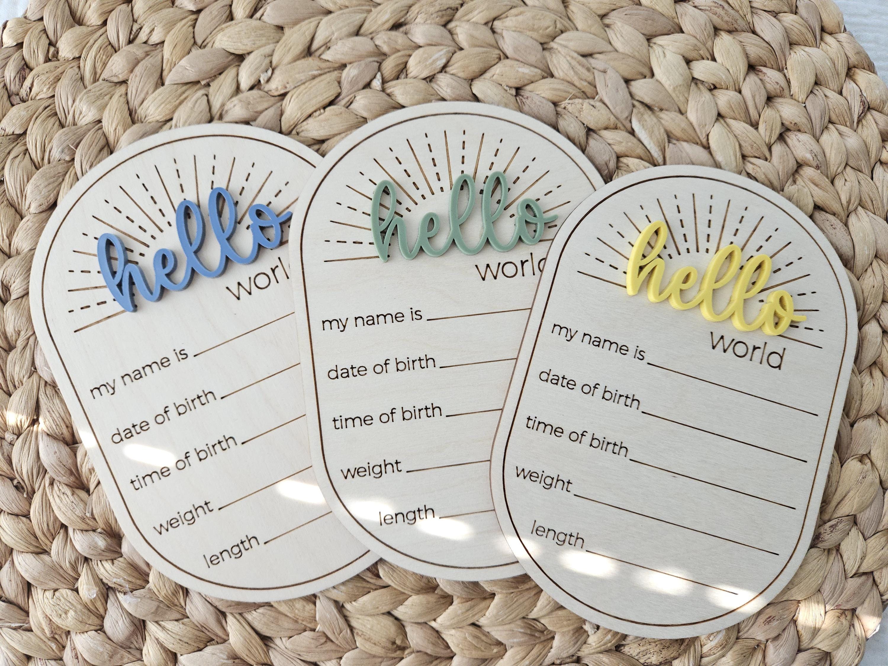 Hello World Birth Announcement | Newborn Baby Name Sign | Birth Announcement Plaque | Sunshine Baby Arrival Hospital Sign
