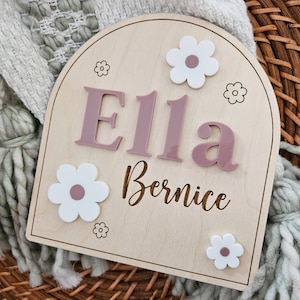 Nom de bébé nouveau-né Arch | Plaque nominative pour faire-part de naissance florale | Signe d'arrivée de bébé à l'hôpital | Statistiques de naissance Signe du nouveau-né