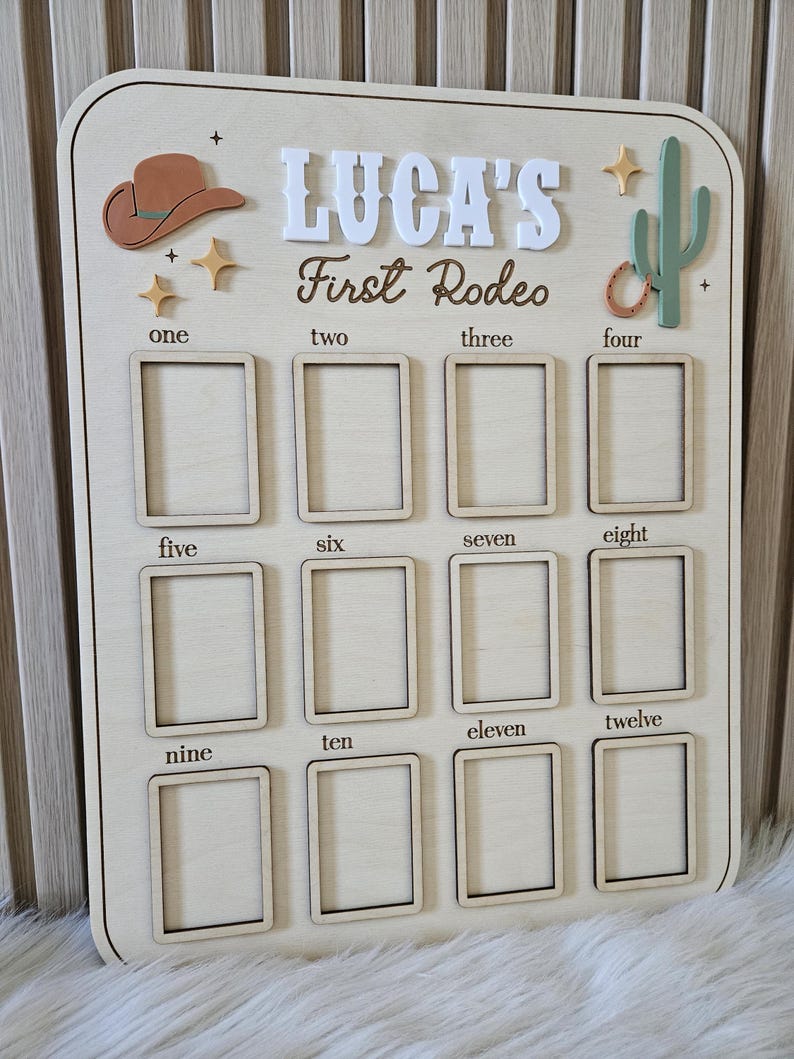 First Year Rodeo Frame Cowboy First Birthday Photo Board | Monthly Milestone Frame - Etsy