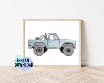 Printable Blue Vintage Truck Art | Truck Digital Download for Nursery or Playroom