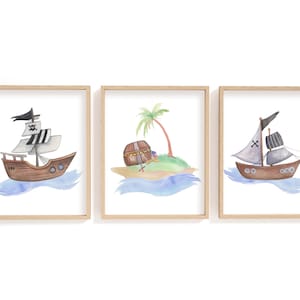 Watercolour Pirate Ship Print Set/ Nautical Nursery Prints/ Pirates and Treasure