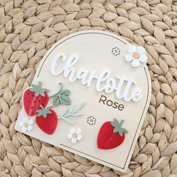 Strawberry Baby Name Sign | Newborn Birth Announcement Name Plaque | Arch Baby Arrival Hospital Sign | Newborn Footprint Plaque