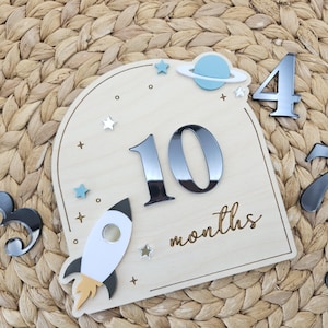 Space Baby Monthly Milestone Discs | Interchangeable Numbers, Photo Prop