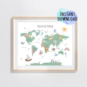 Animal World Map Print | Druckbare Weltkarte | Kinder-Lerndruck