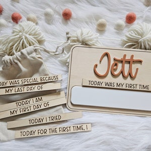 Tablero de hitos personalizado / Accesorio fotográfico mensual para hitos del bebé / Accesorio fotográfico para hitos infantiles con indicaciones intercambiables