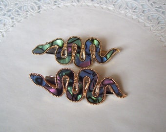 Snake hair clip - repurposed jewelry - abalone snake hair clip - hair accessories - snake hair pin - birthday gift