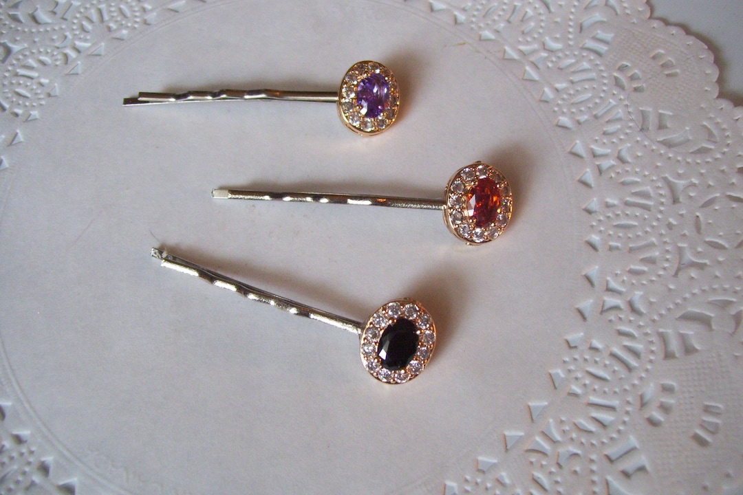 Rhinestone Hair Pin Jeweled Hair Pin Red Rhinestone Hair Pin Amethyst