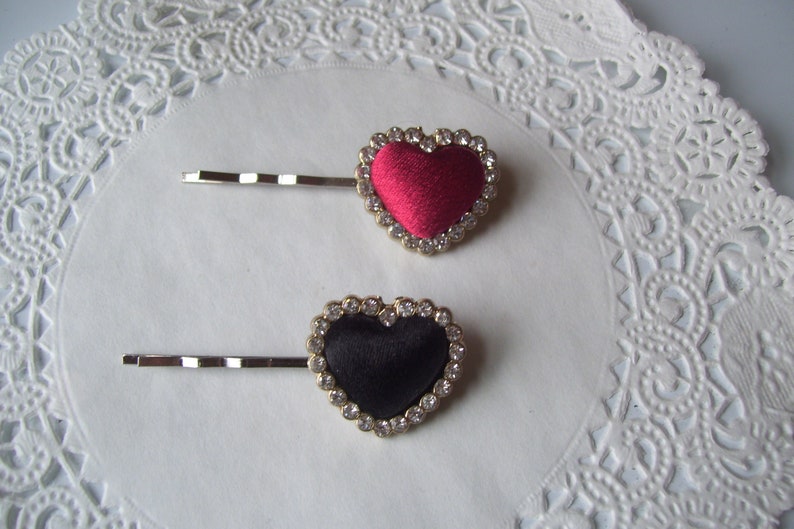 Valentine hair pin hair accessories Heart Hair Pin Red Heart hair pin Rhinestone hair pin Black Heart hair pin repurposed jewelry